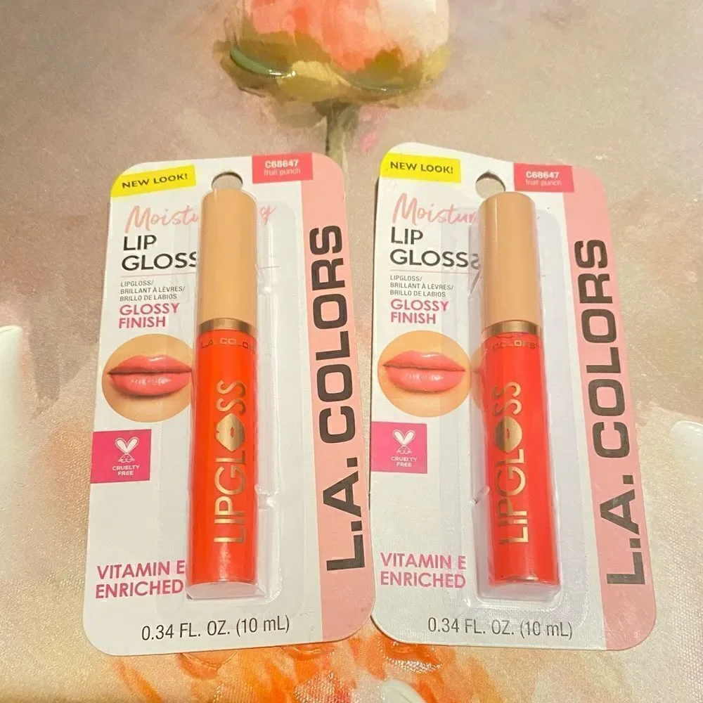 🛍️L.A. Colors Set of 2 Moisturizing Lip Gloss 💄 Fruit Punch 0.34FL.OZ(10mL)🎀